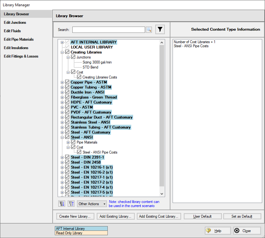 The Library Manager window after setting up all libraries for the example